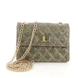 Chanel Mademoiselle Lock Crossbody Bag Quilted Glitter Fabric Mini